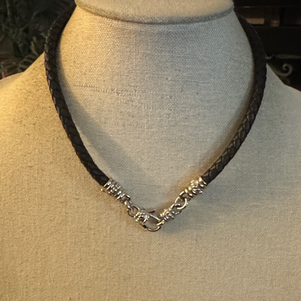 Judith Ripka Leather Braided Necklace with 925 Silver Clasp